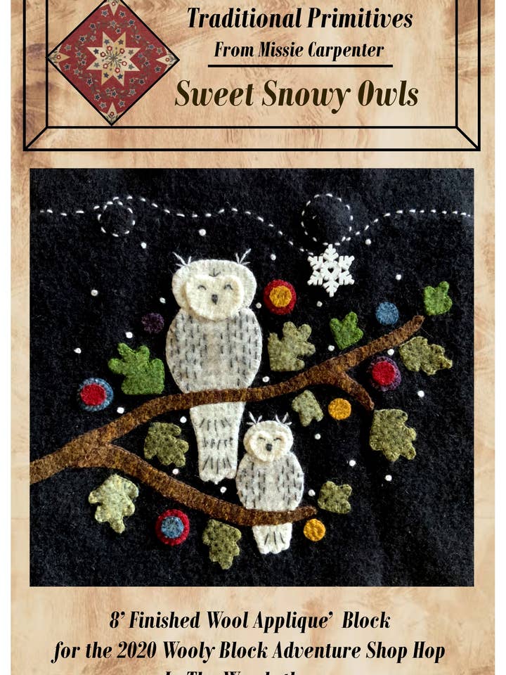 Patrón de apliques de lana con diseño de búhos nevados para venta al por mayor de Traditional Primitives
