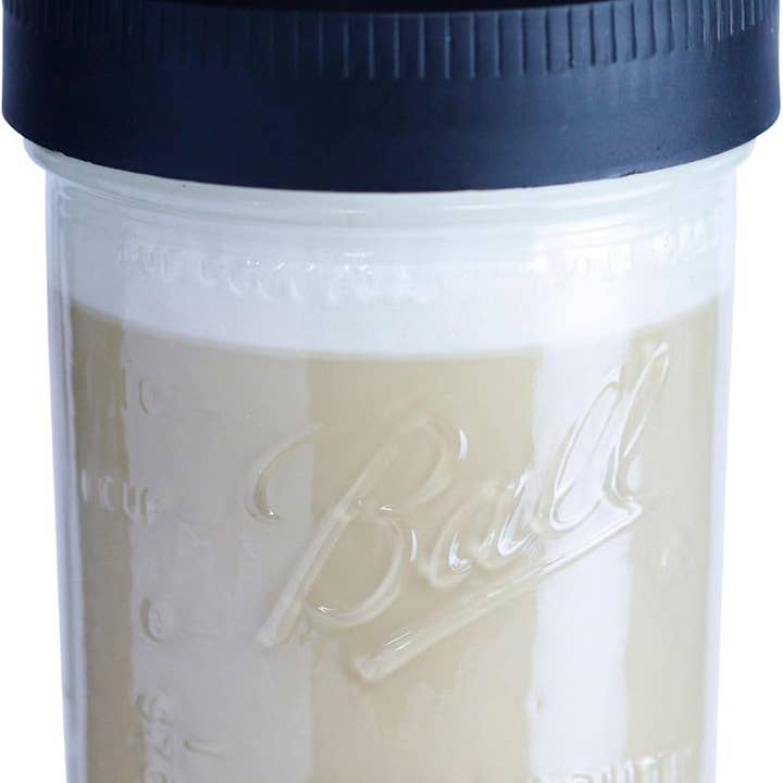 Brewing America - Wholesale Jar - Glass Creamer Jar with Pouring Lid, 1 Pint (16 oz) Wide Mouth Azure Standard Mason Jar with Black Pour Lid, for Milk, Sugar, and Cream, 1-Pack