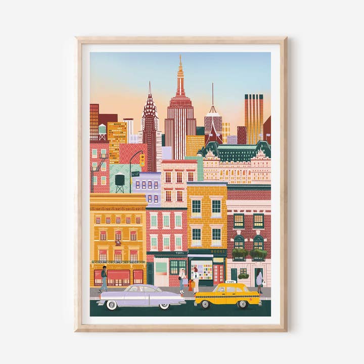 New York Print - Retro Art with Yellow Taxi for wholesale by Simply, Katy