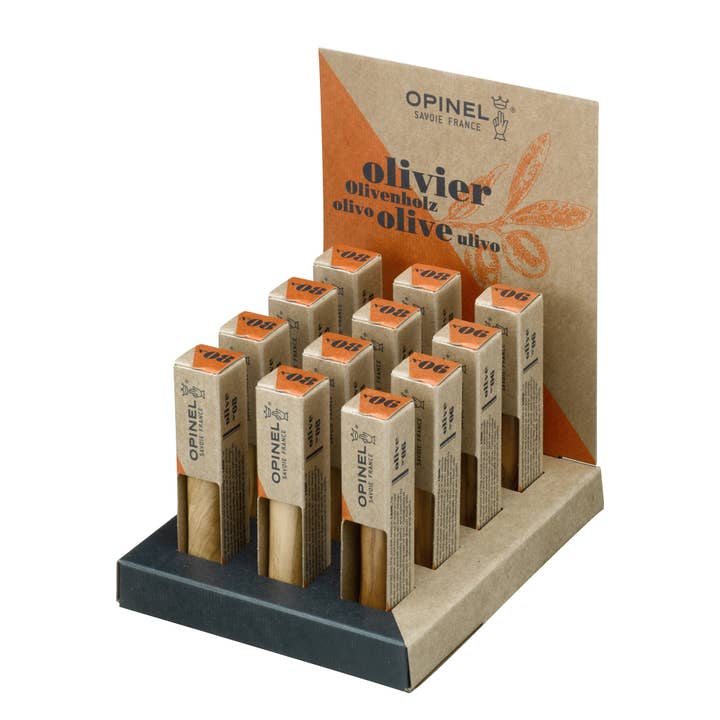 Opinel - Wholesale Pocket Knife/Holder - Counter Display of 12 Olive Wood Folding Knives0