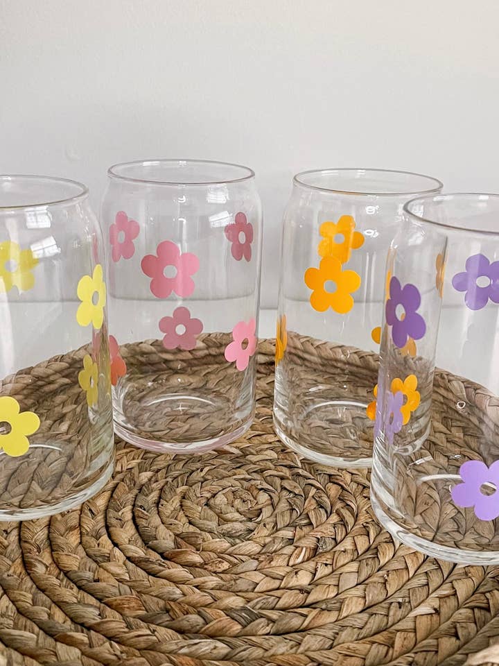 Retro Flower Beer Can Glass for wholesale by Ivory Honey Designs