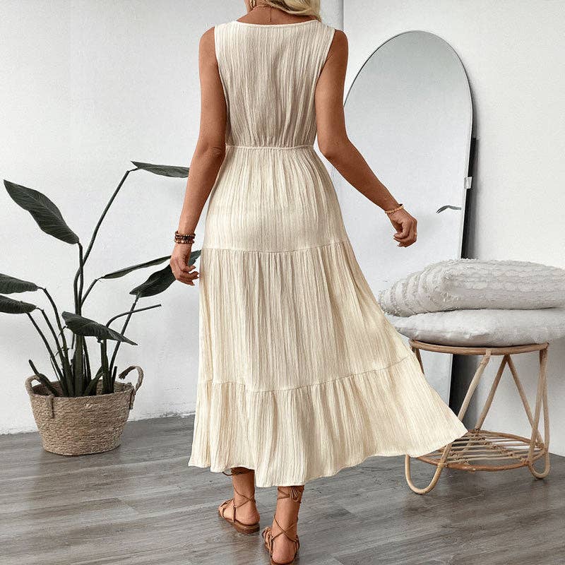 Apricot Textured Sleeveless Midi Dress Casual Flowy Vacation Look for wholesale on Faire1