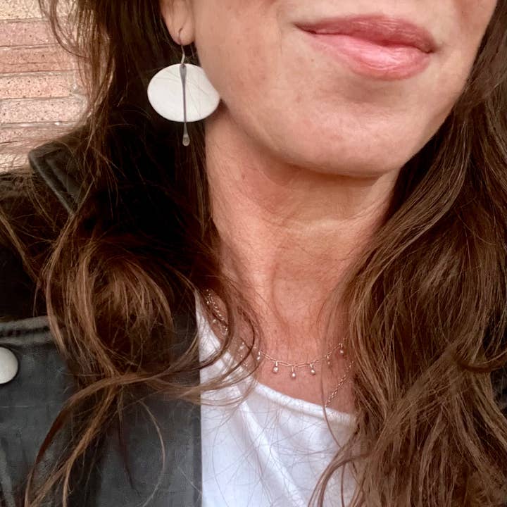 corico - Wholesale Tassel Earrings - White Horizontal Oval Dangle Earrings w/Black Metal Tassel1