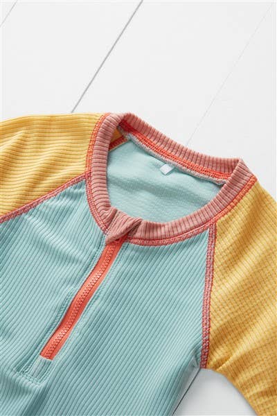 Pistachio Ribbed Kids Long Sleeve Swimsuit for wholesale on Faire2