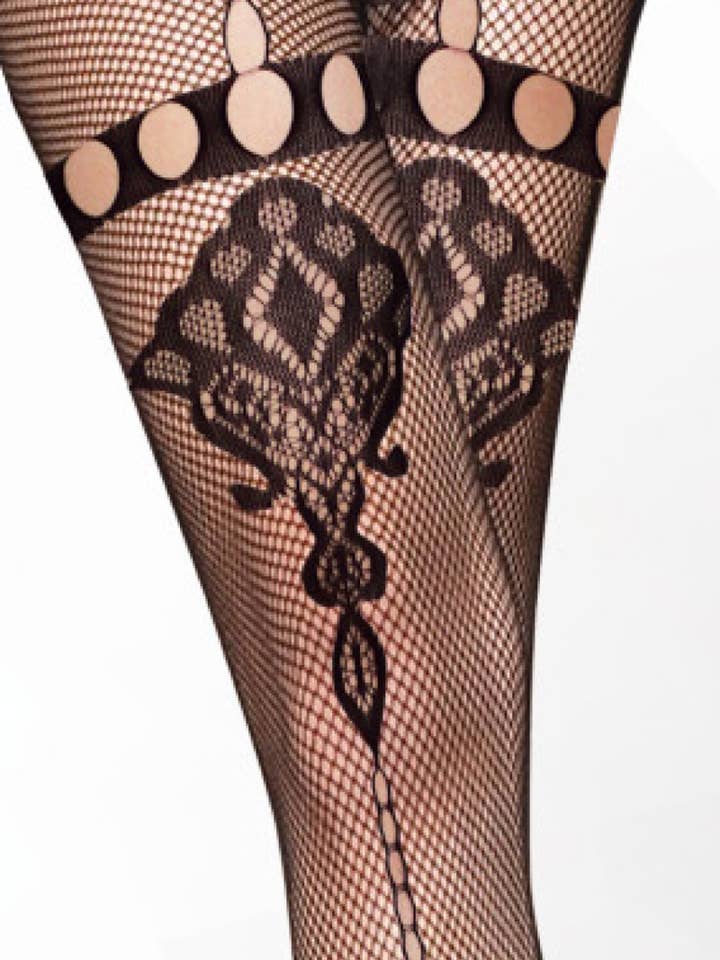 Black Oriental pattern fishnet tights//VR4827 for wholesale on Faire1