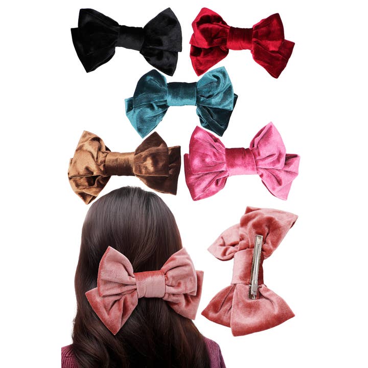 Cap Zone - Wholesale Hair Bow - Women's - Velvety Thick Bow Knot Ribbon Hair Clip