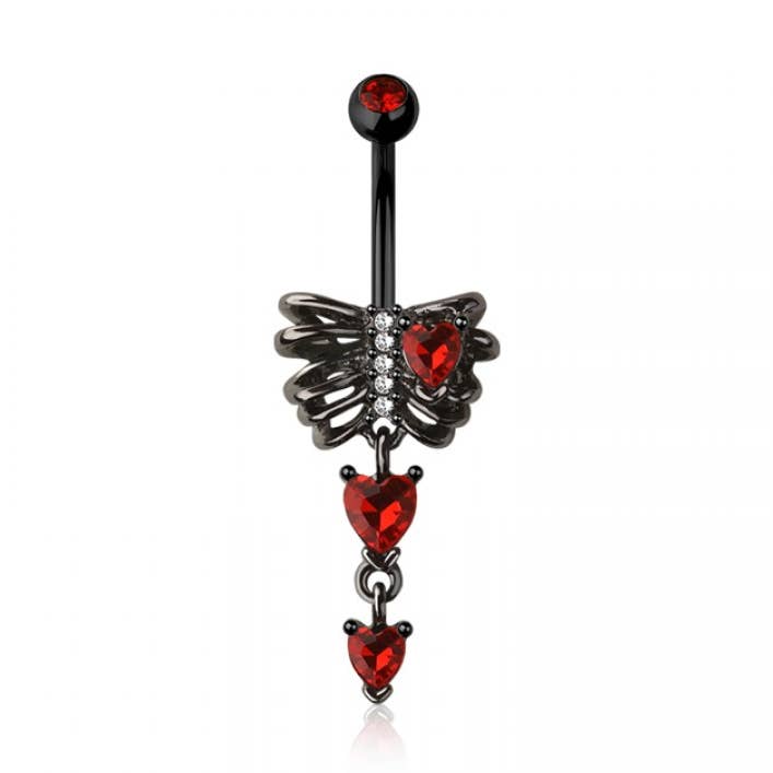 316L SURGICAL STEEL MULTI CZ RIB CAGE HEART DANGLE BELLY for wholesale by CRAVE