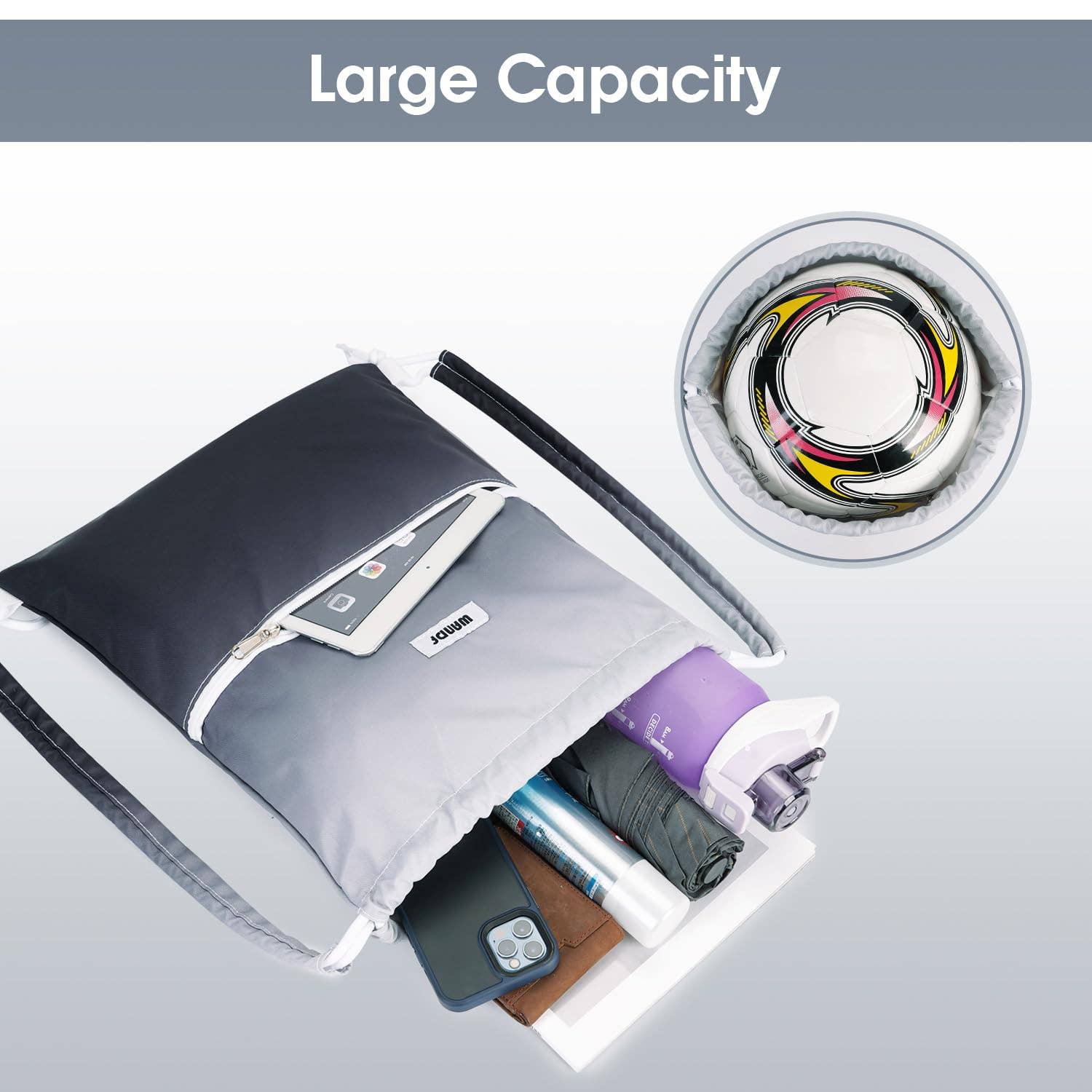 wandf - Wholesale Tas met trekkoord - Uniseks - Sportieve rugzak met trekkoord en dubbele schouderpads8