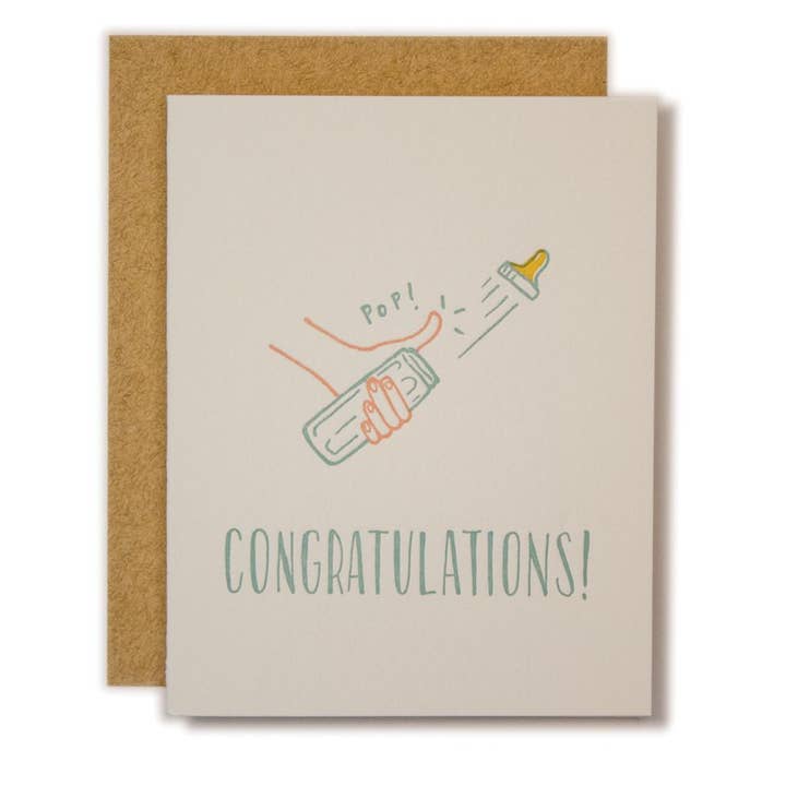 Ladyfingers Letterpress - Wholesale Baby Card - Congratulations Bottle Pop Card