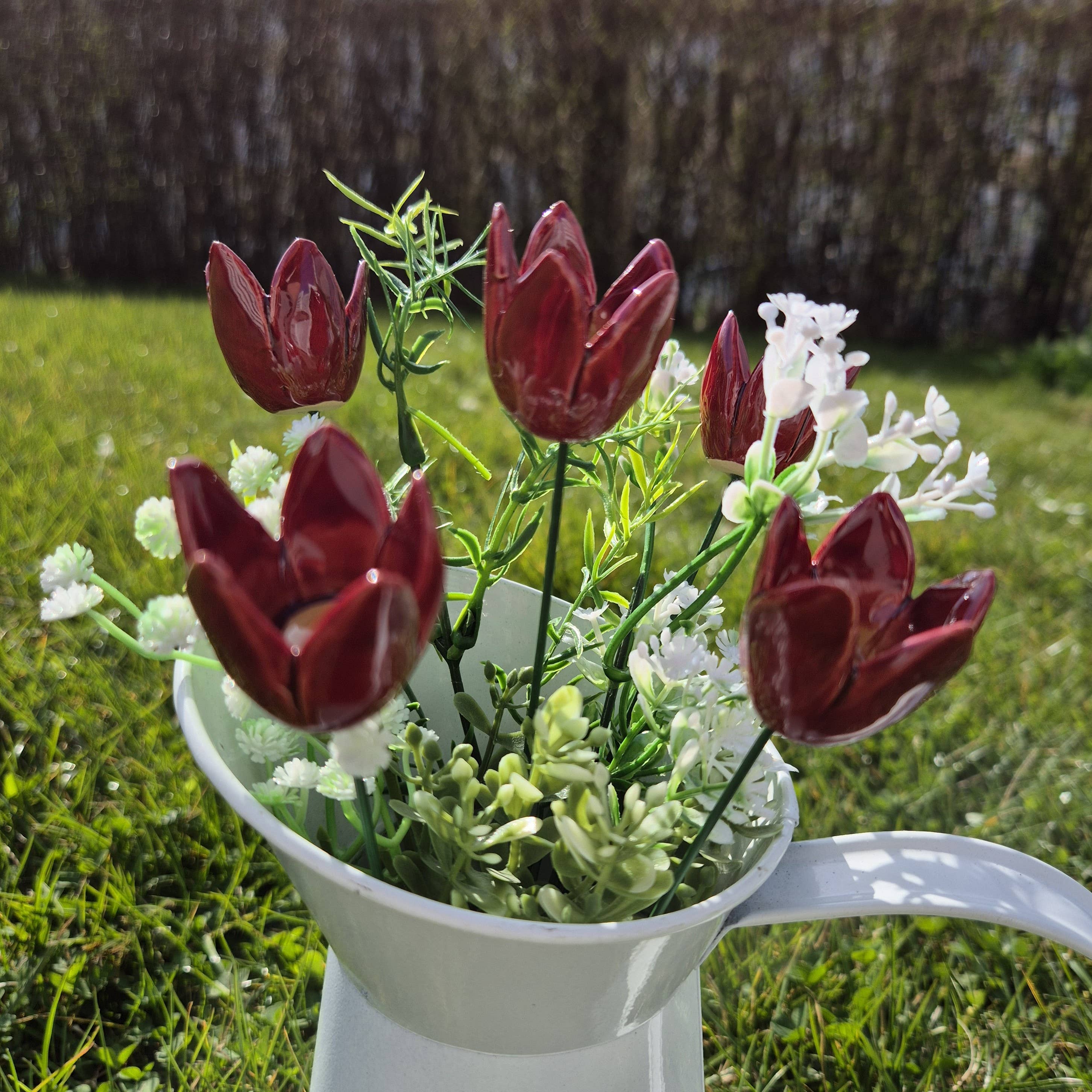 Pannonhem AB. - Wholesale Artificial Flowers - Ceramic Burgundy Tulip, Plant stake, ceramic flower on stem1