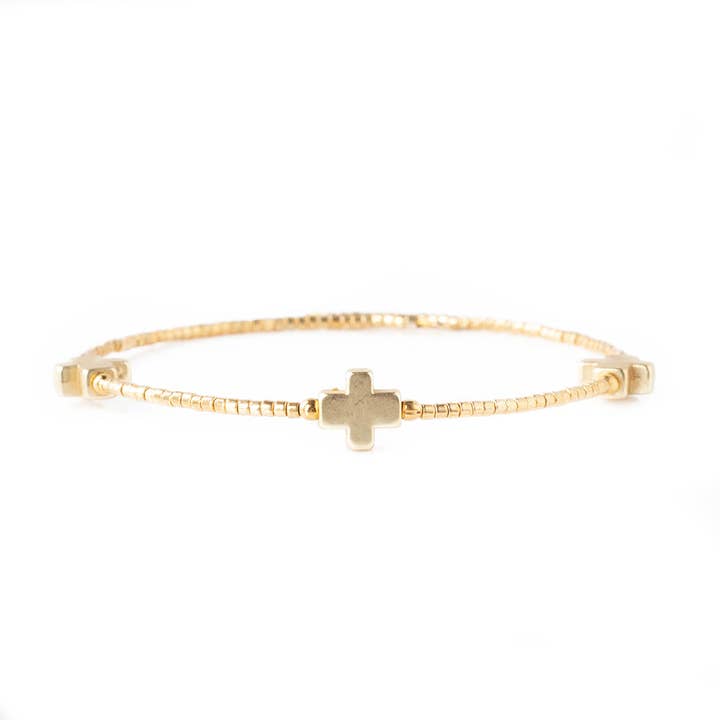 Lenny & Eva - Wholesale Bangle Bracelet - Faithful Cross Bangle-Gold, Cross Bracelet | Christian