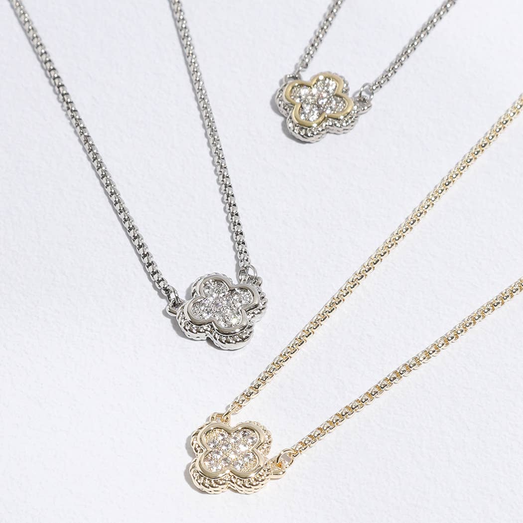 Fashion City - Wholesale Pendant/Charm Necklace - Clover CZ Pave Pendant Chain Necklace1