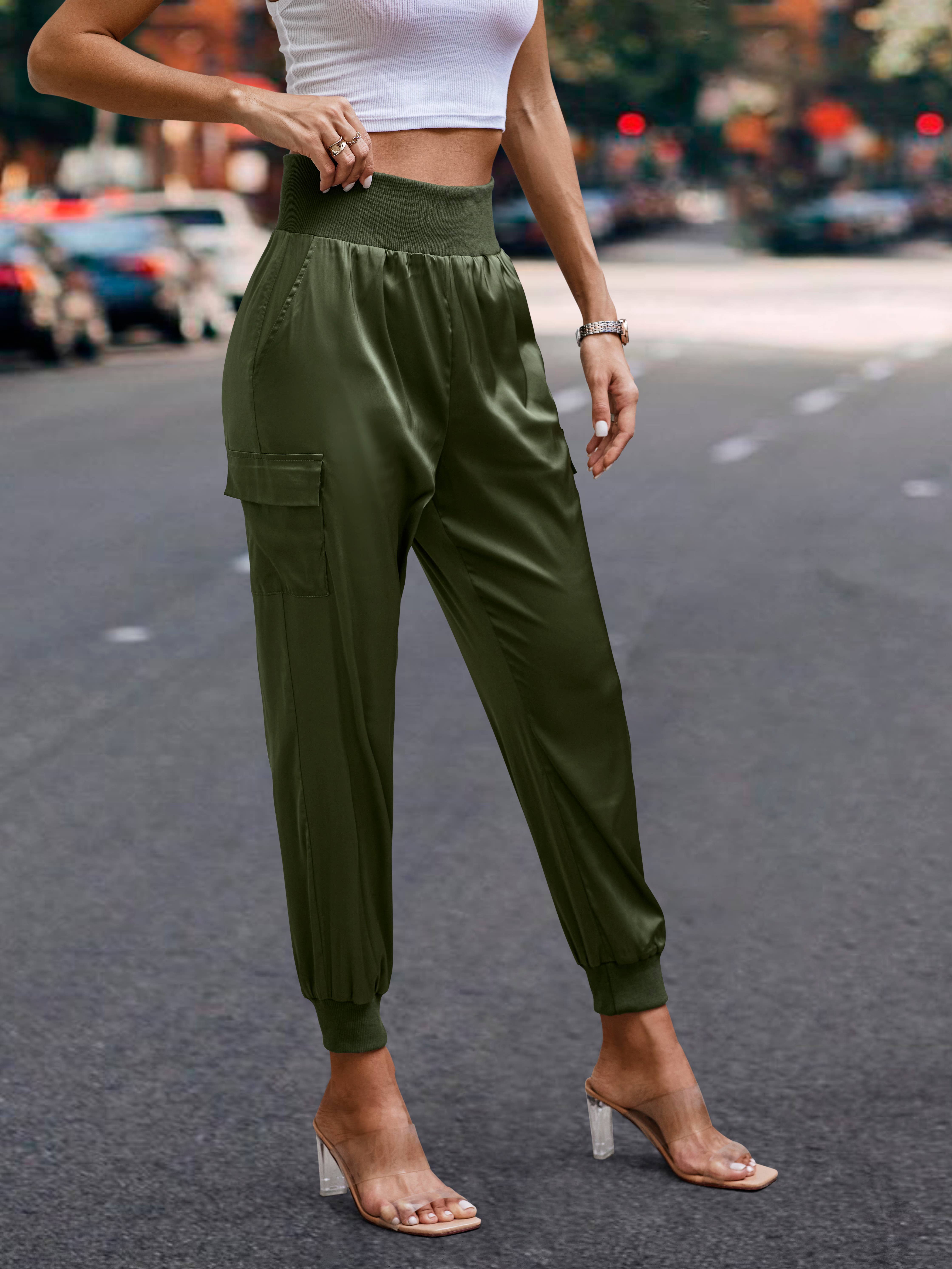 eLook - Wholesale Lounge Sweatpants/Joggers - Women's - SZ1-P0012 Satin Cargo Jogger with Ribbed Waist21
