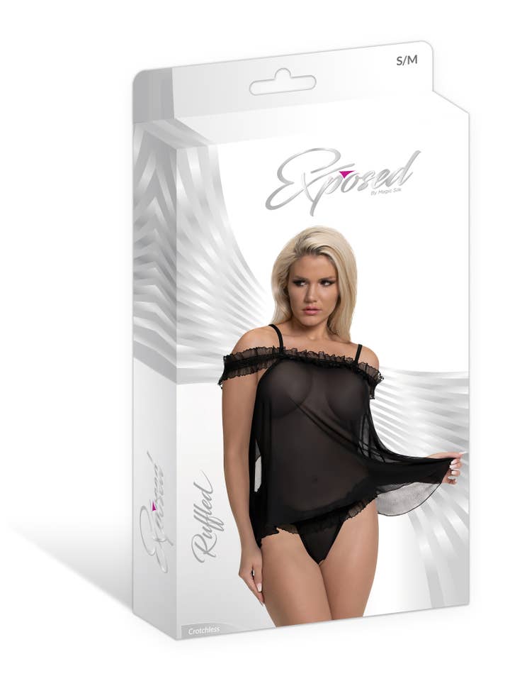 Nero Baby Doll Fly Away e perizoma con cavallo diviso in vendita all'ingrosso su Faire6