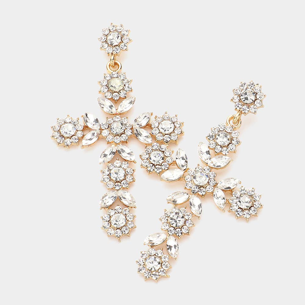 Sensibling Corp. - Wholesale Dangle Earrings - Flower Mqrauise Stone Cluster Cross Dangle Evening Earrings1