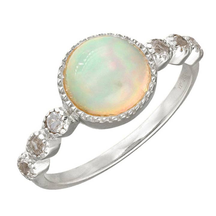 Bague en argent sterling avec opale et topaze blanche Erie pour la vente par Saraswati Imports