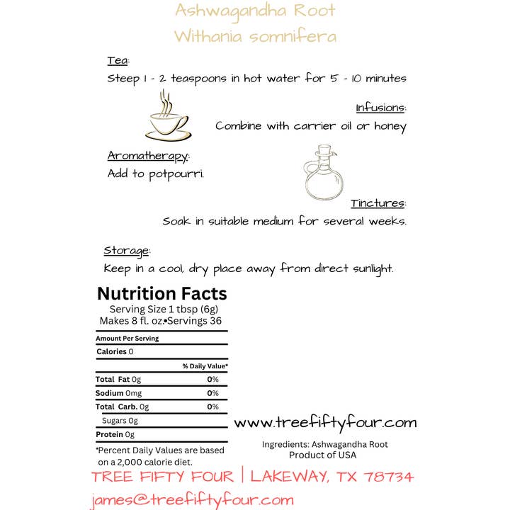 Tree Fifty Four - Wholesale Loose Tea - Ashwagandha Root | 2oz - 1 KG | Bulk Herbs2