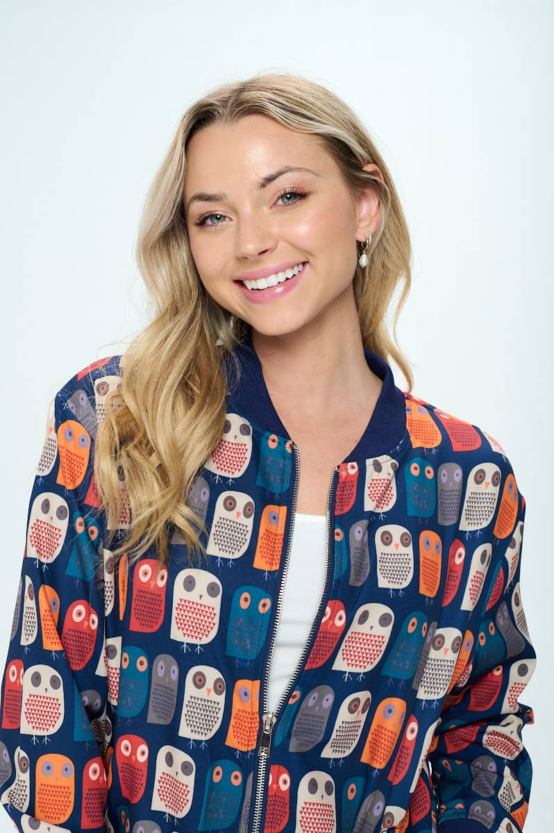 SM WARDROBE – Engroshandel Bomberjakke - Dame – BOMBERJAKKE UGLE MED HELPRINT1