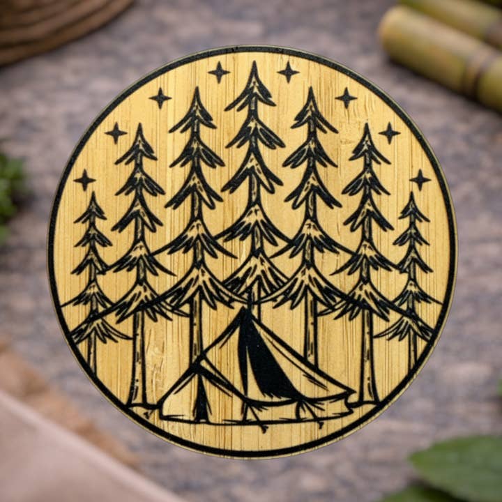 Tall Black Trees and Tents for wholesale by Bamboo Wood Stickers