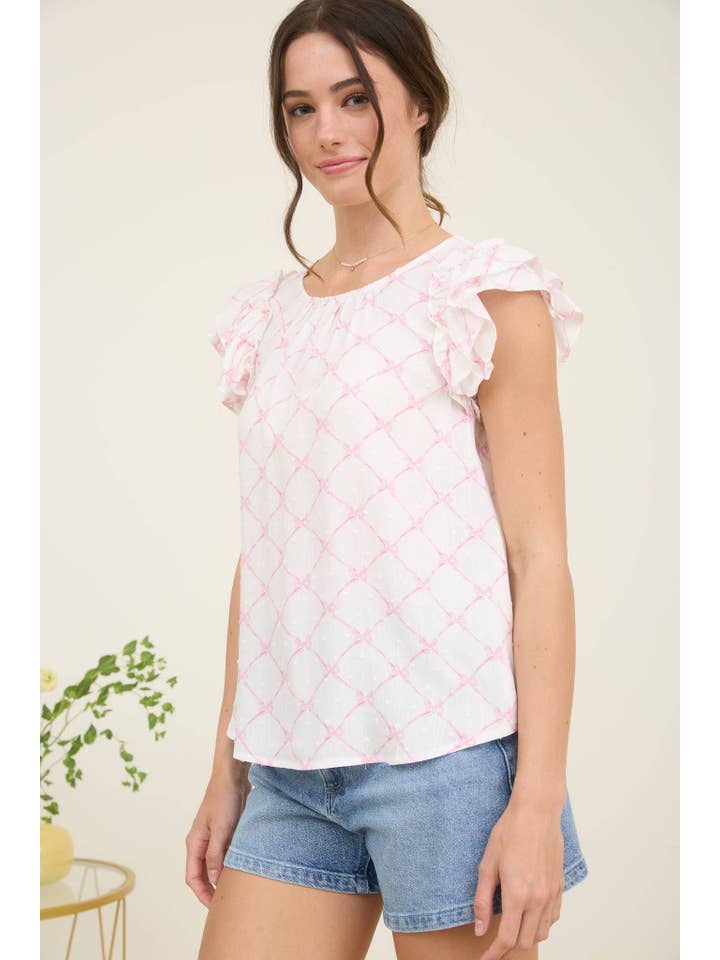 MINE - Wholesale Blouse - Dames - PLUS STRIK CLIP STIPPENPATROON BLOUSE MET RUCHESMOUWEN6