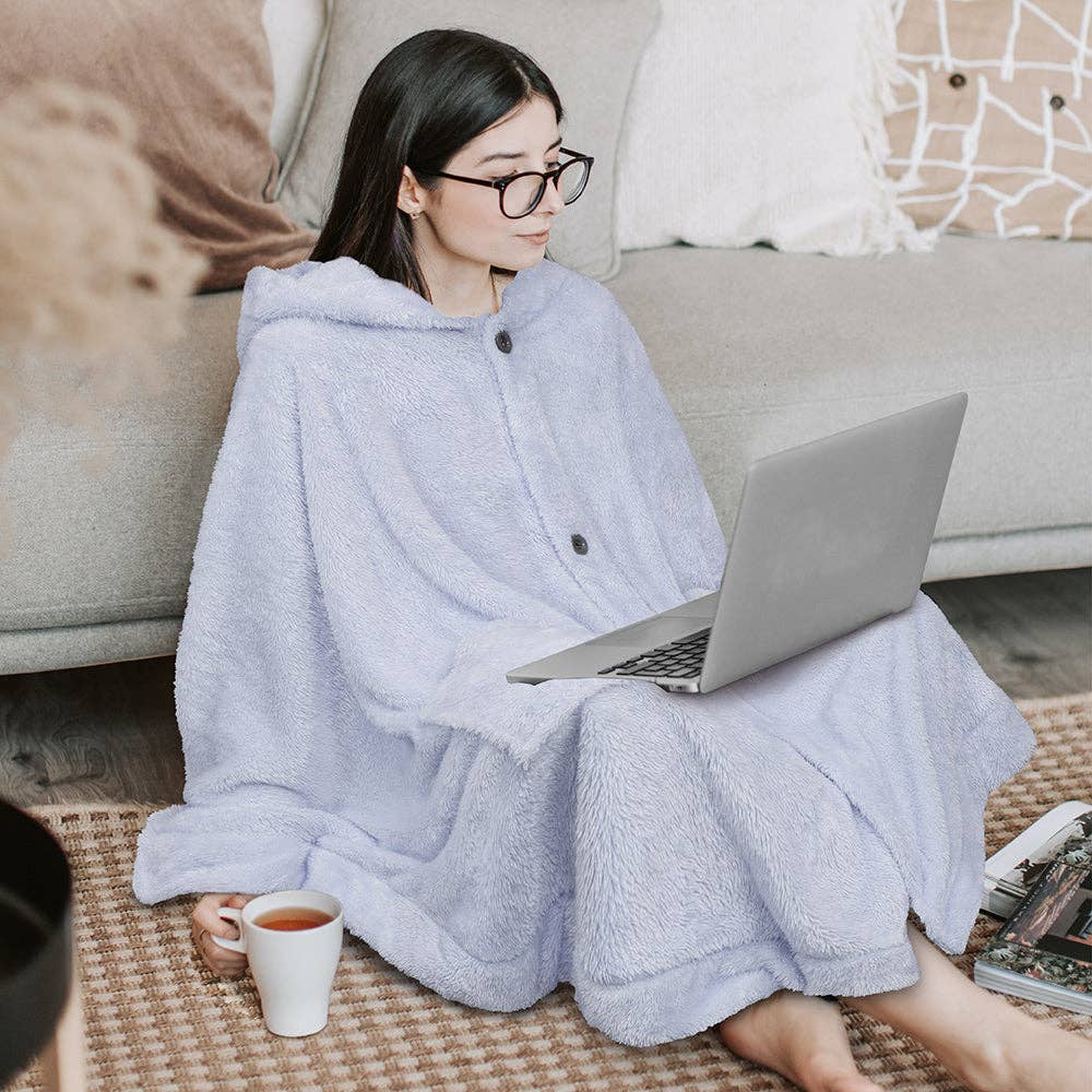 Pavilia - Wholesale Poncho - Women's - Angel Wrap Hoodie Sherpa Fluffy Poncho Blanket12