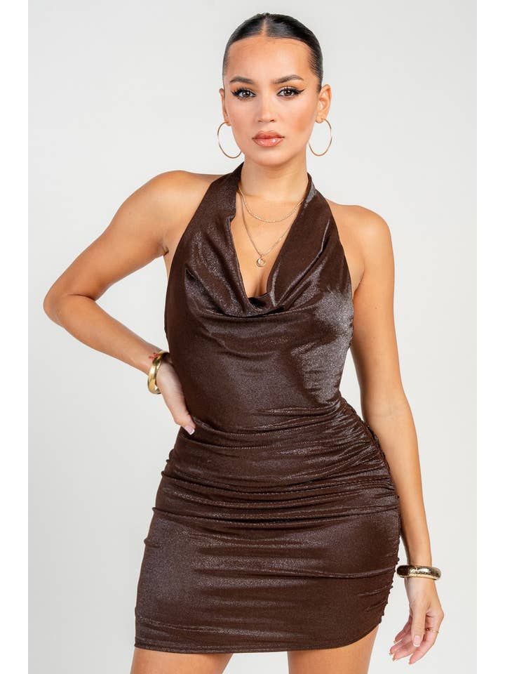 PRIVY - Wholesale Dress - Women's - Cowl Halter Neck Asymmetrical Hem Mini Dress6