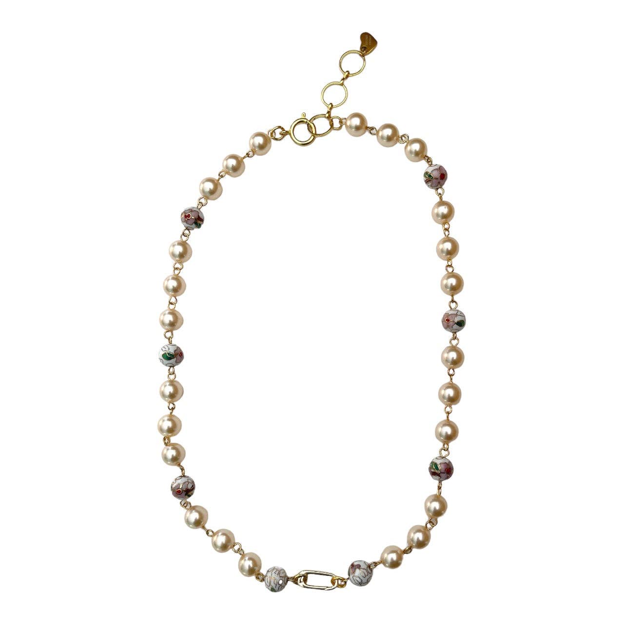 The Sage Vintage - Wholesale Pendant/Charm Necklace - Charm Holder Necklace Base - Cloisonné Faux Pearl 10mm2