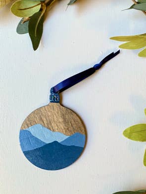 3 Inch Mountain Ornament ( Stained Background) for wholesale by 704 North Design co