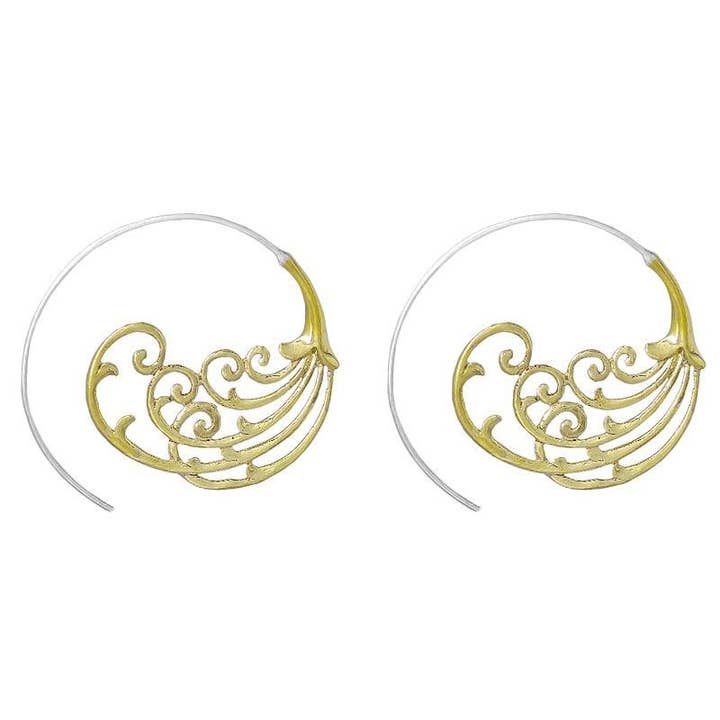 Solid Brass Hokusai Wave Spiral Hoop for wholesale by SITA