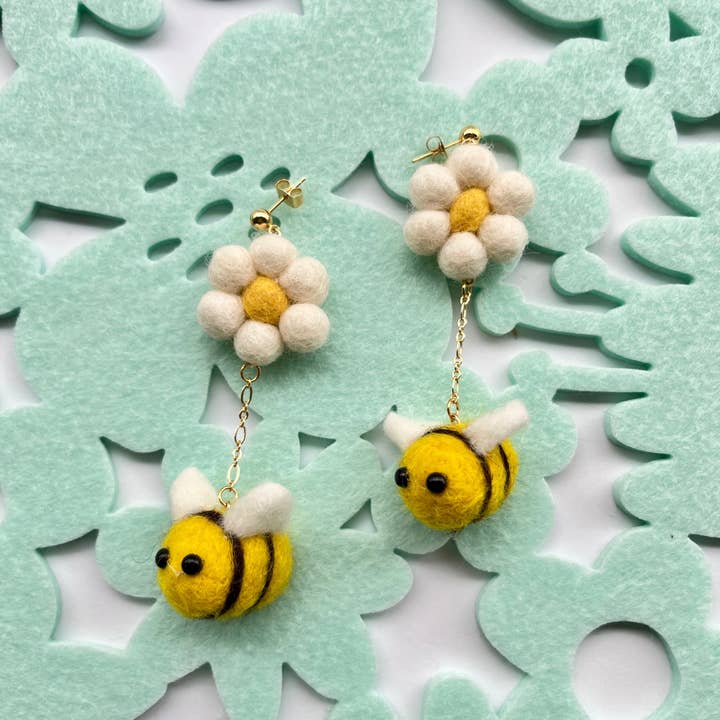 Buzzing Bee Felt Spring Earring for wholesale by Honey Loom Designs