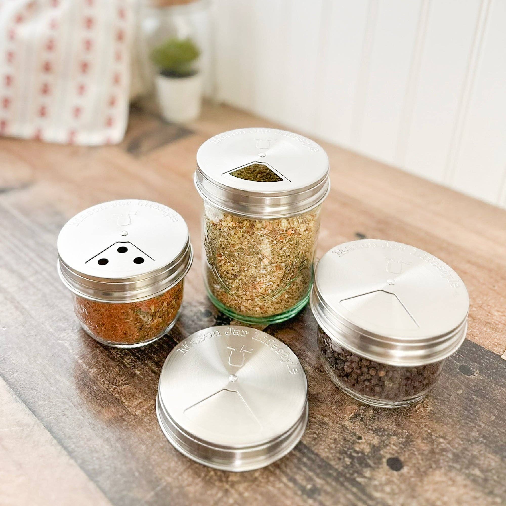 Mason Jar Lifestyle - Wholesale Food Storage Container - 4 Pack Stainless Steel Spice Lids2