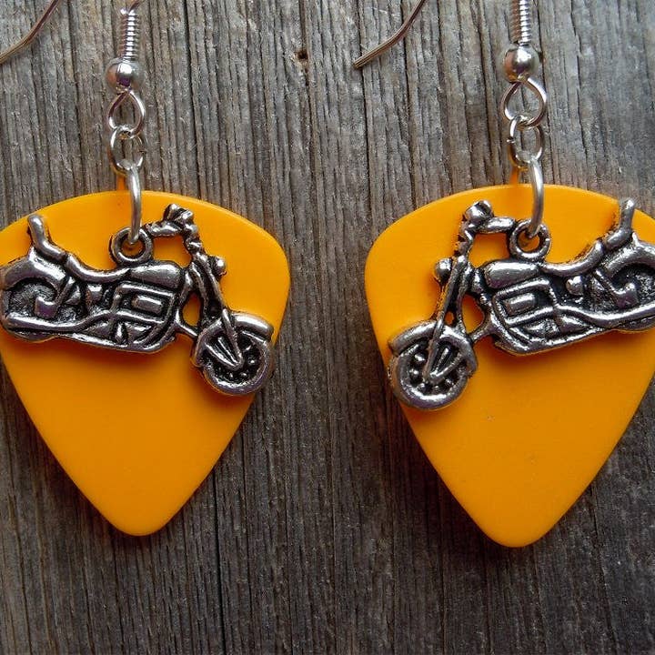 Simply Raevyn - Wholesale Dangle Earrings - Motorcycle Charm Guitar Pick Earrings5
