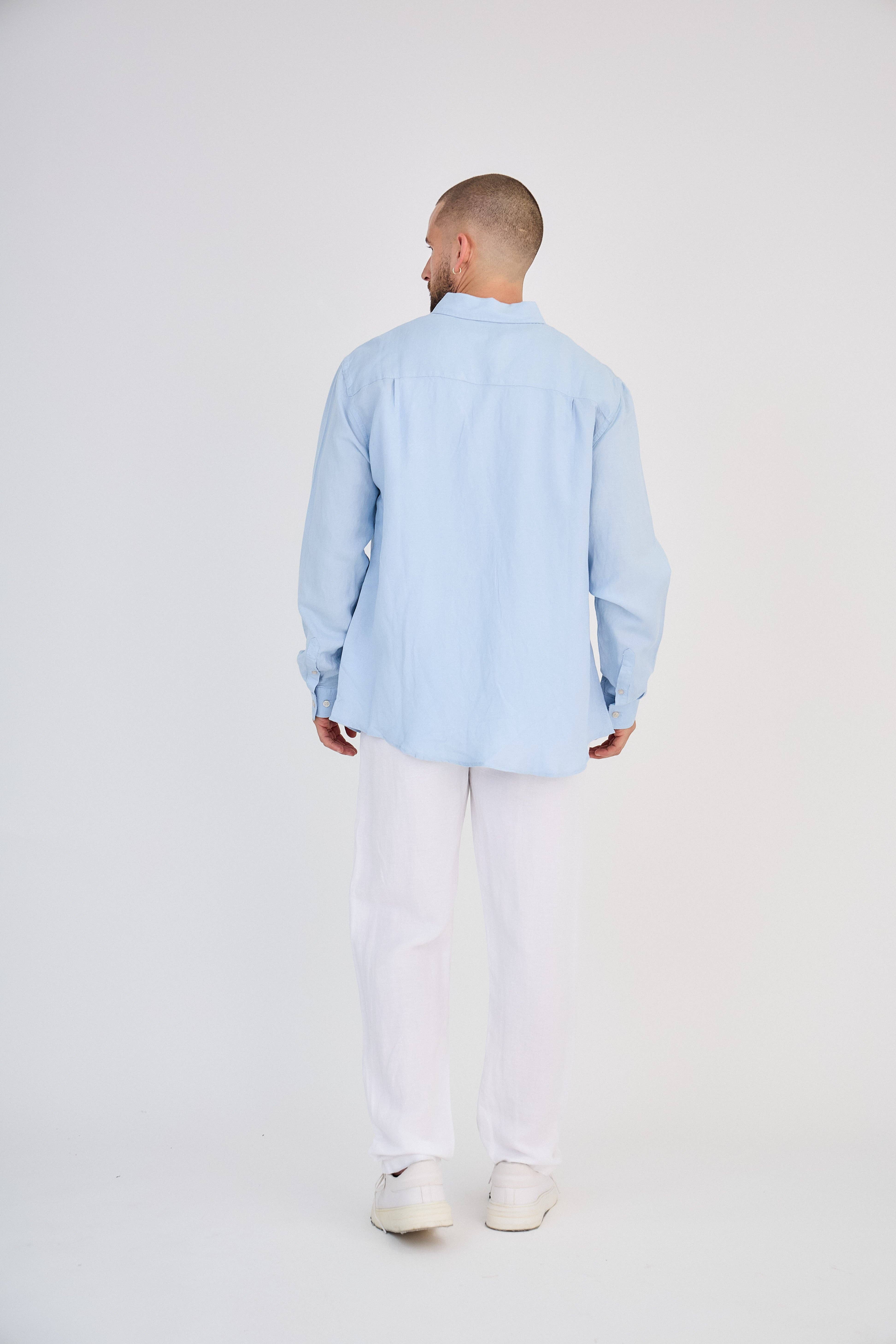 TOP MONDAY - Wholesale Shirt - Men's - Light Blue Long Sleeve Linen Shirt3