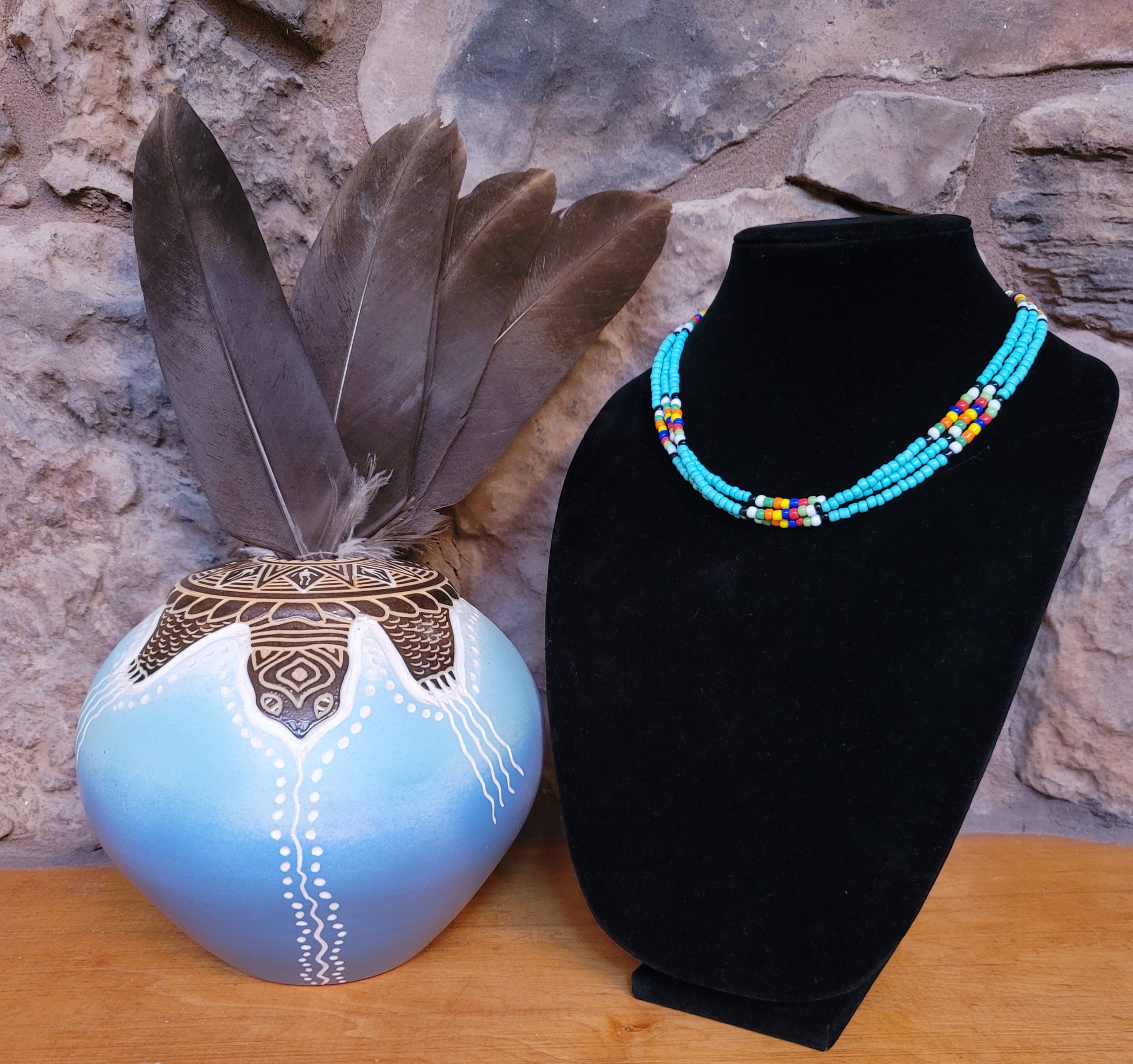 Horse Spirit Studio - Wholesale Choker/Collar - Native Southwestern handmade Turquoise glass bead choker2