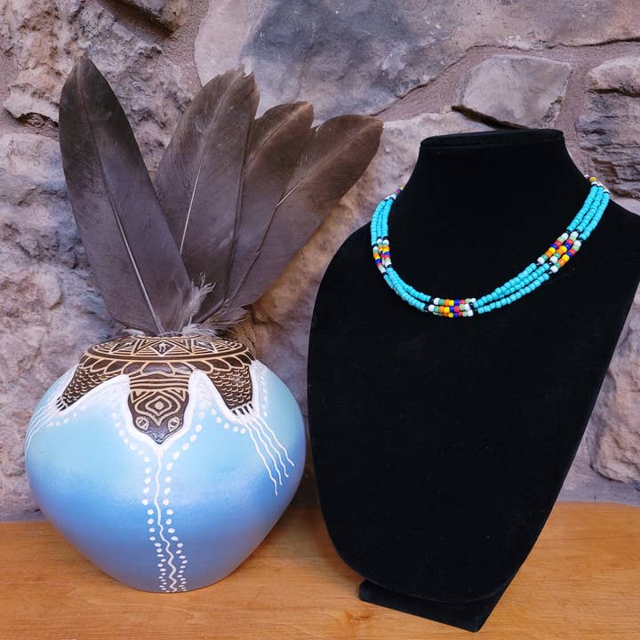 Horse Spirit Studio - Wholesale Choker/Collar - Inheemse Zuidwestelijke handgemaakte Turquoise glazen kraal choker2
