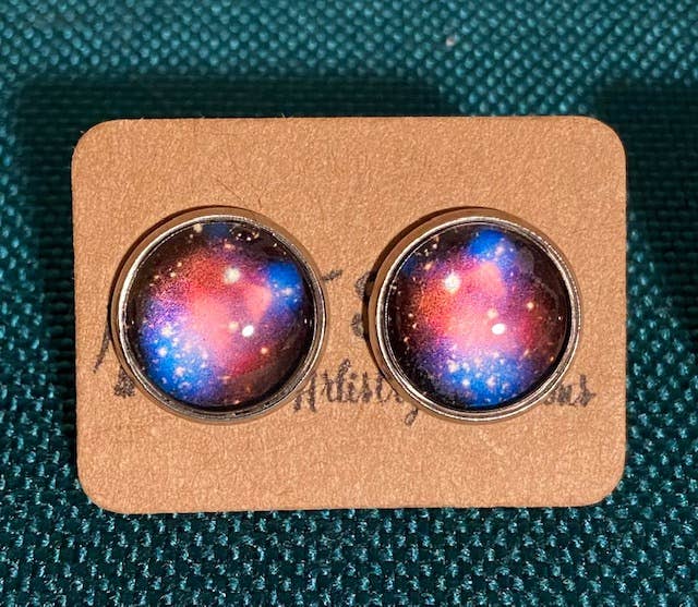 SMA Artistry Creations - Wholesale Stud/Post Earrings - 12mm Galaxy design glass cabochon stud earrings6