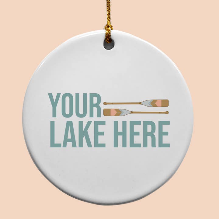 Custom Name Drop Ornament - Lake With Paddles for wholesale by Cedar Crate Market
