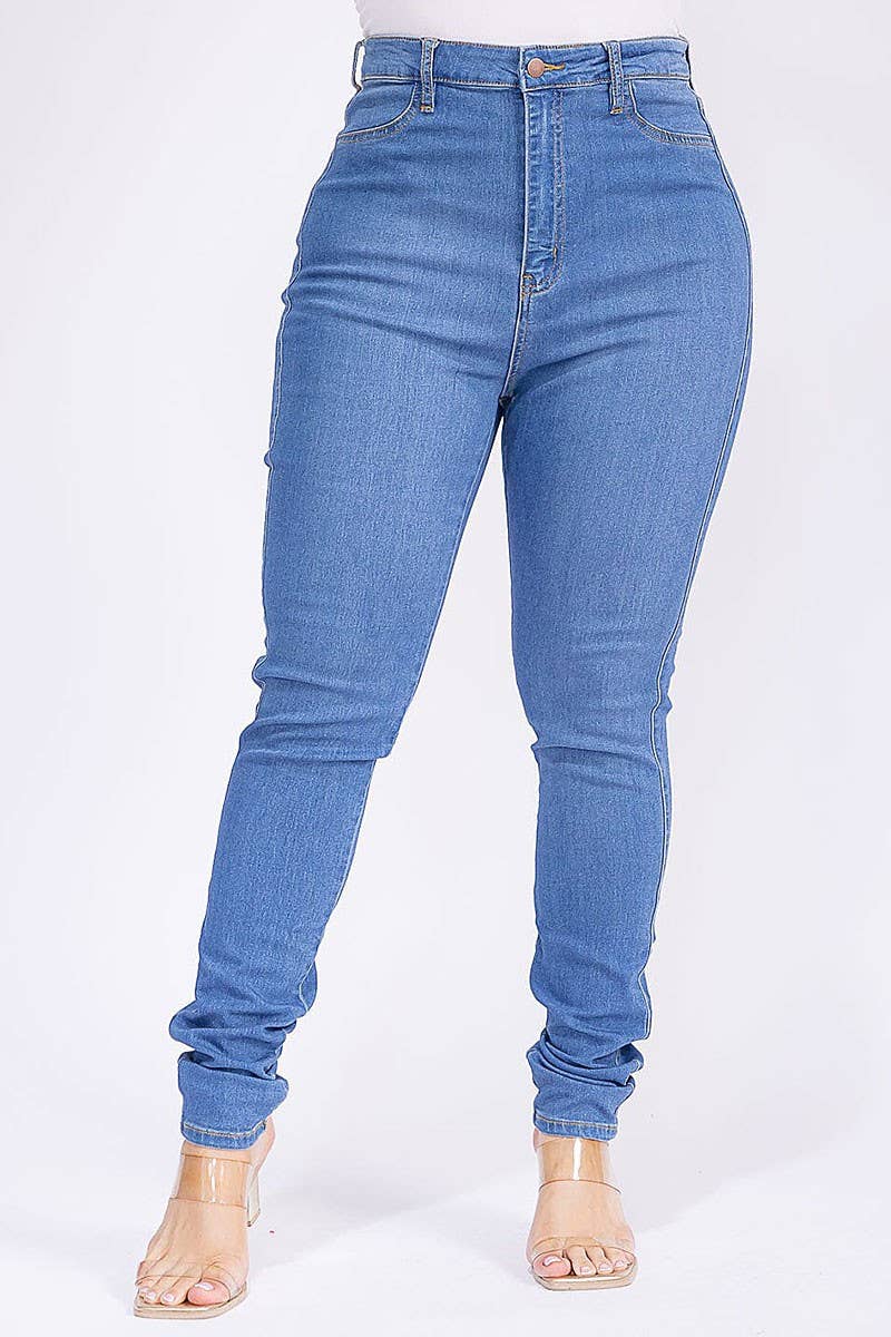 ZIPPER BUTTON CLOSURE POCKETS SKINNY DENIM JEANS for wholesale on Faire1