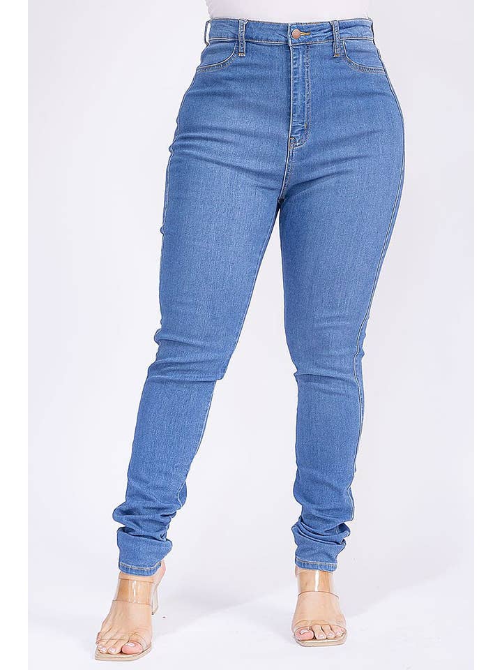 ZIPPER BUTTON CLOSURE POCKETS SKINNY DENIM JEANS for wholesale on Faire1