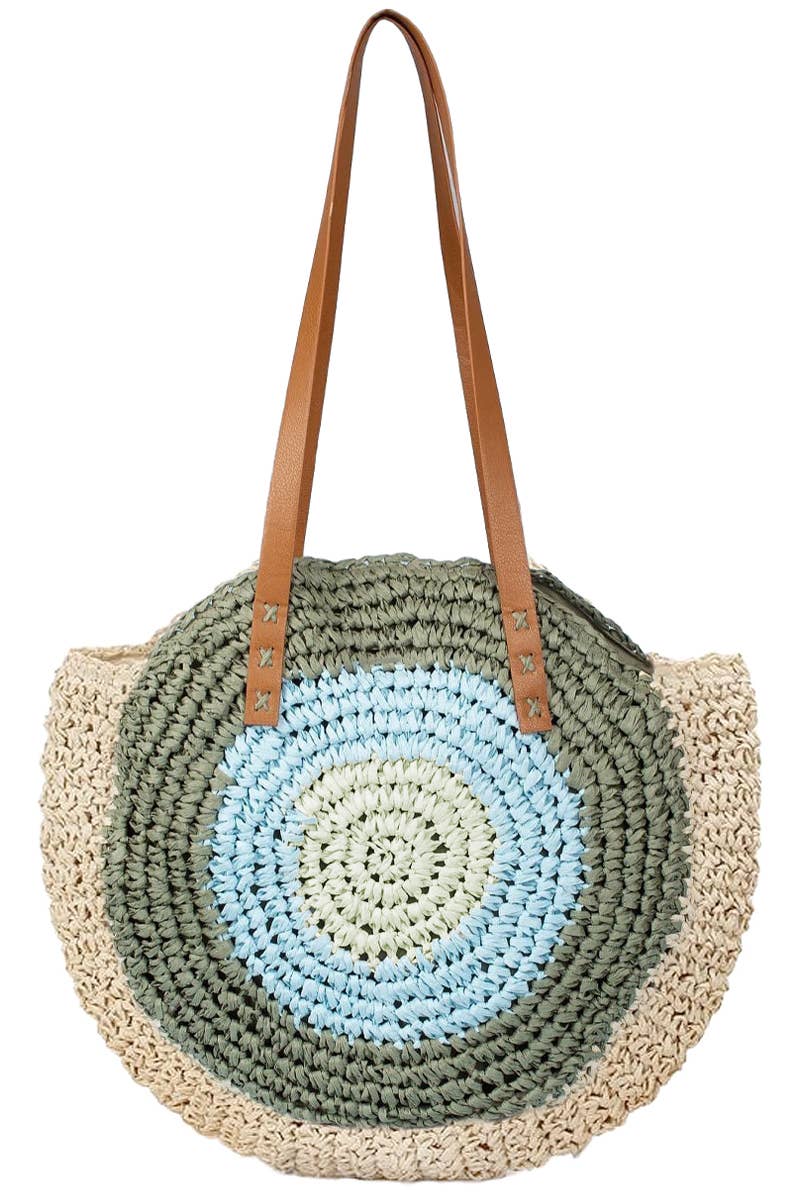 Cap Zone - Wholesale Beach Bag - Boho Evil Eye Rattan Wicker Round Beach Tote Bag1