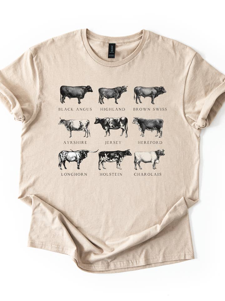 Vintage Cow Breeds Tee for wholesale by Hank & Scoot