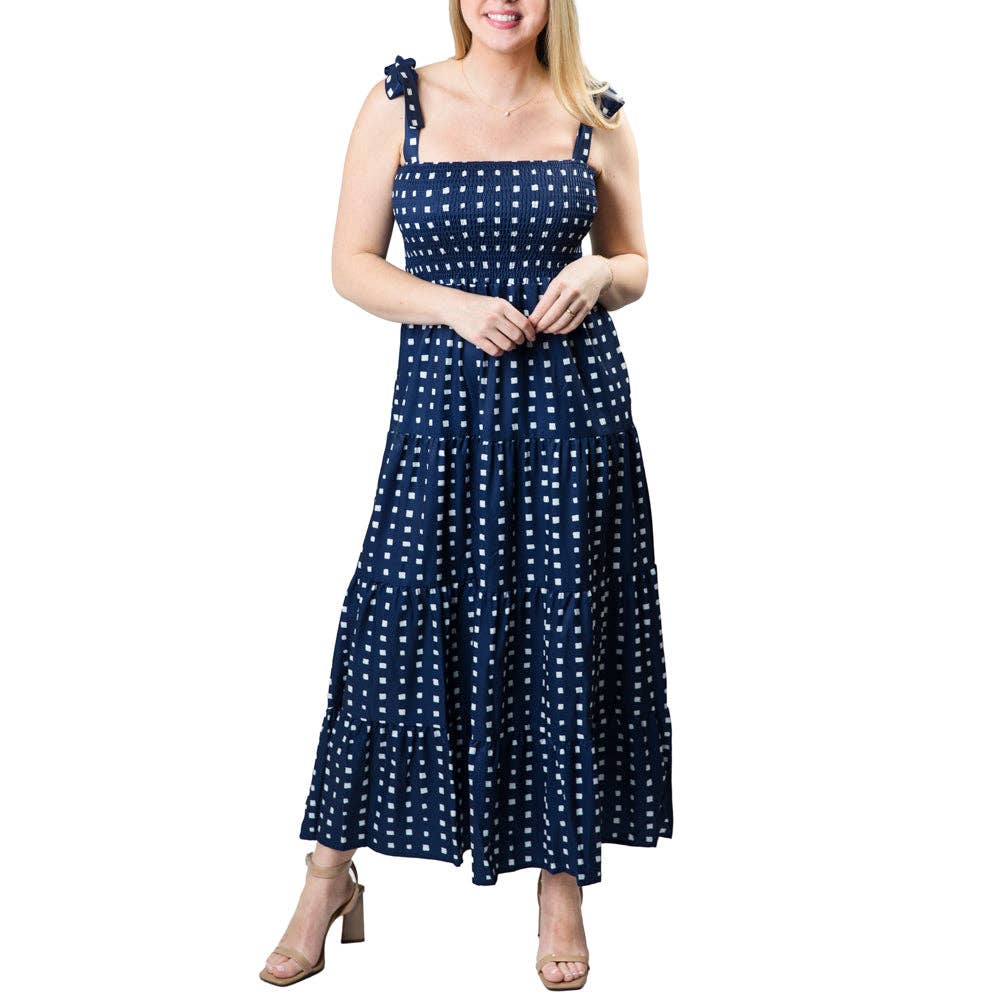 Top It Off - Wholesale Dress - Women's - Raquel Tiered Maxi Dress Smocked Bodice - On Sale0