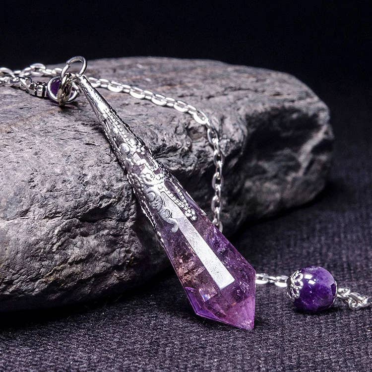 GemMeet - Wholesale Spiritual Stone/Crystal - Natural Amethyst Retro Healing Pendulum4