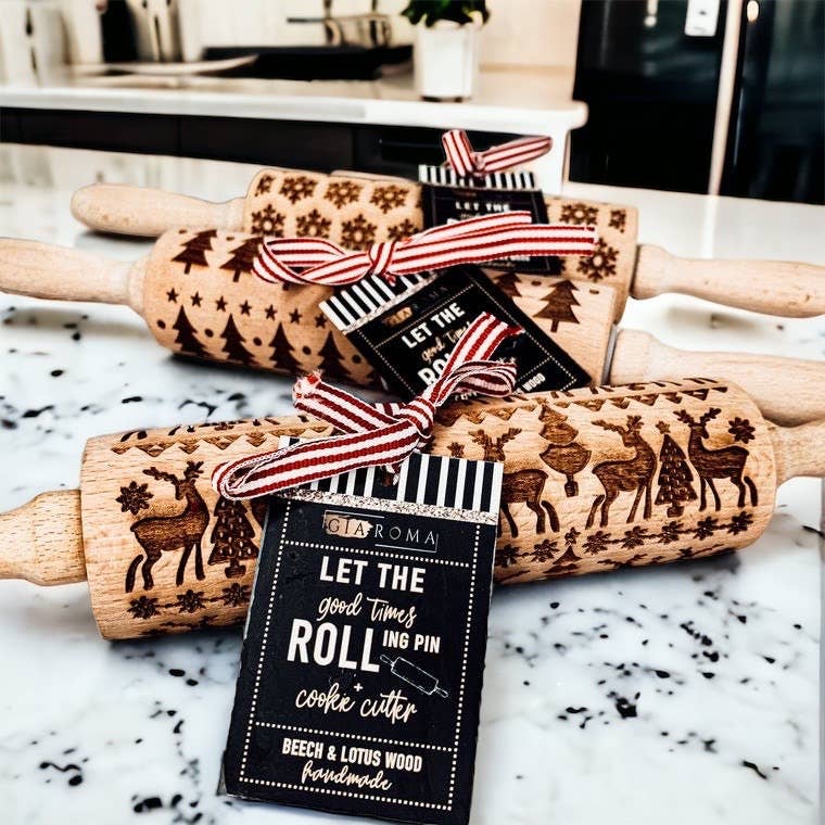 Gia Roma - Wholesale Rolling Pin - Christmas Cookie Gift Set, Wood Rolling Pin + Cookie Cutters0