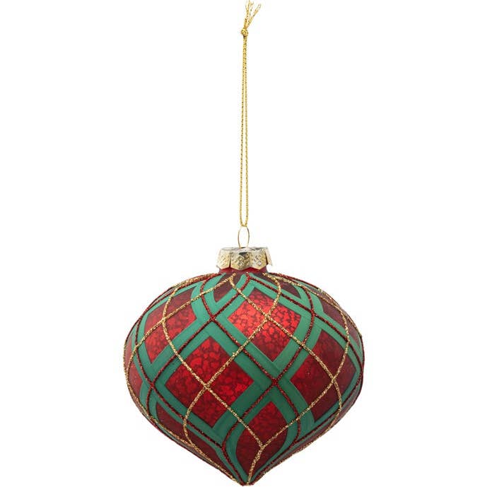 Collection de Carrousels de Noël - Boule en Verre à Carreaux Vert/Rouge de 4" pour la vente par Dunn Deals