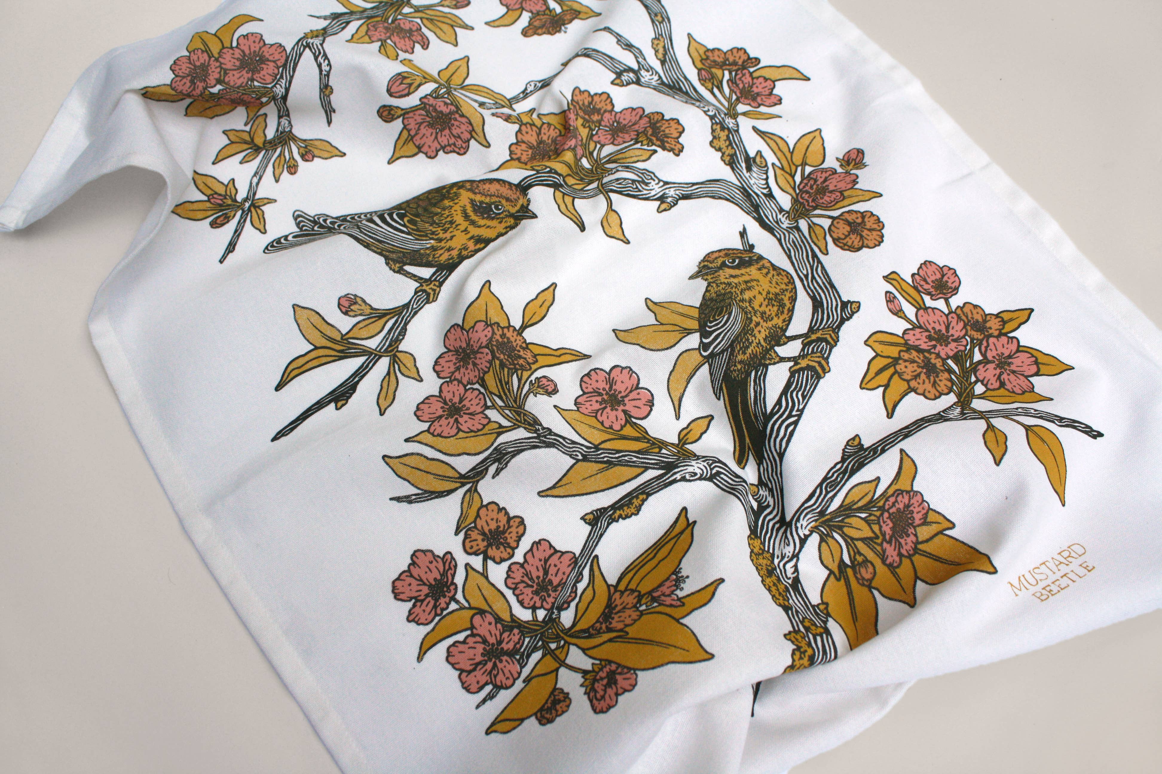 Mustard Beetle – wholesale Tea towel – Screenprinted Organic Cotton Tea Towel: Palm Warblers7
