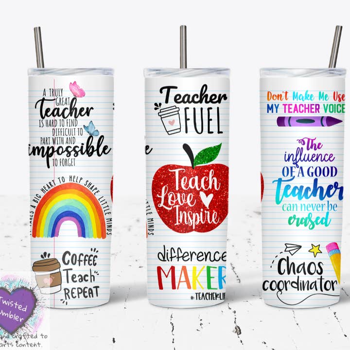 Teacher 20 oz double walled tumbler for wholesale by Twisted Tumbler, LLC