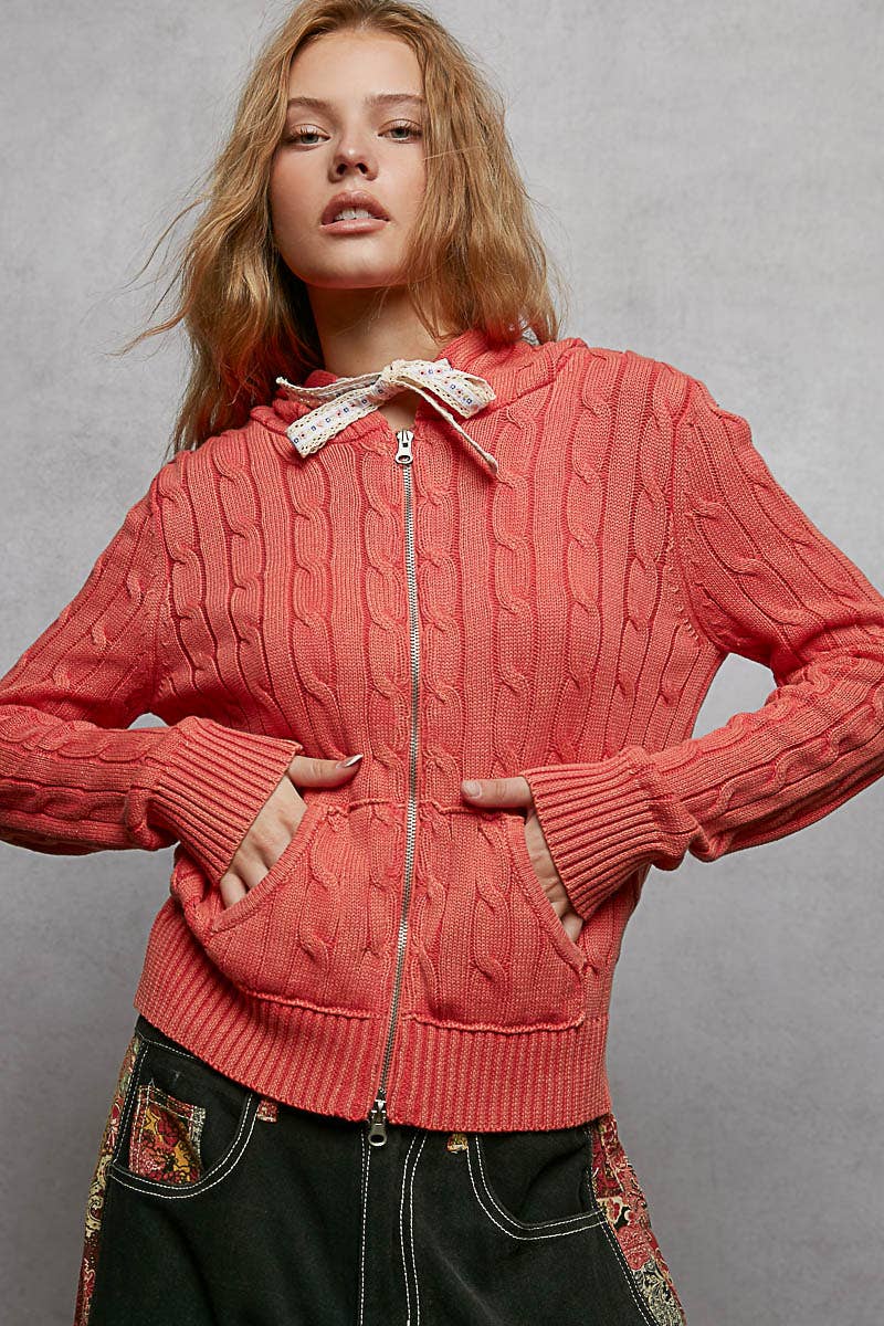 Pol Clothing - Wholesale Hoodie - Women's - Full Sleeve Solid Acrylic Sweater Hoodie Zip Up Knit Top8