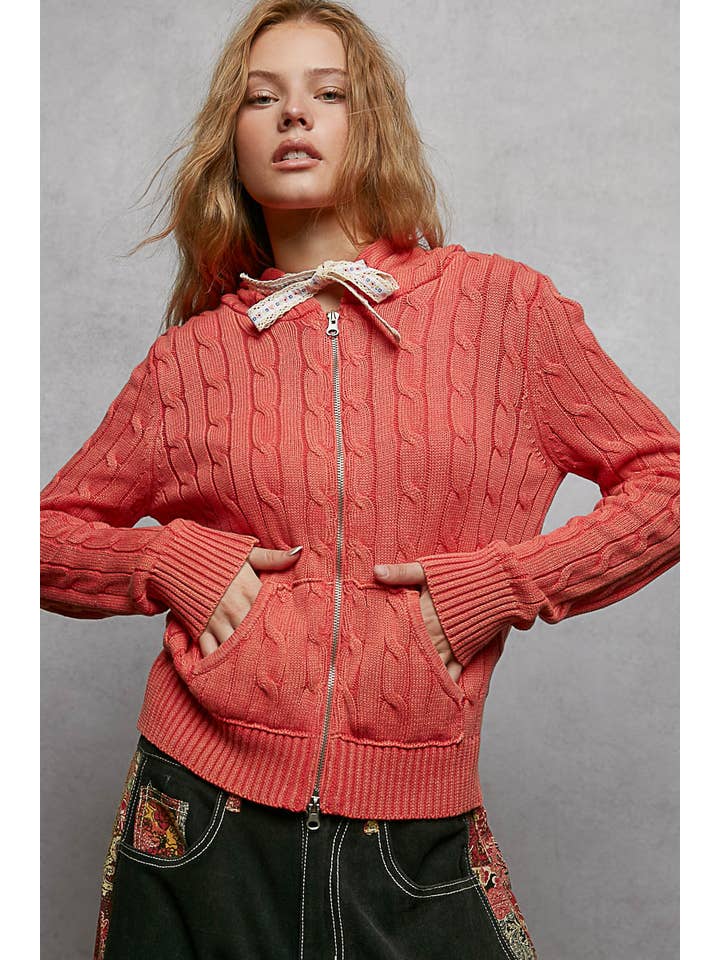 Pol Clothing - Wholesale Hoodie - Women's - Full Sleeve Solid Acrylic Sweater Hoodie Zip Up Knit Top8