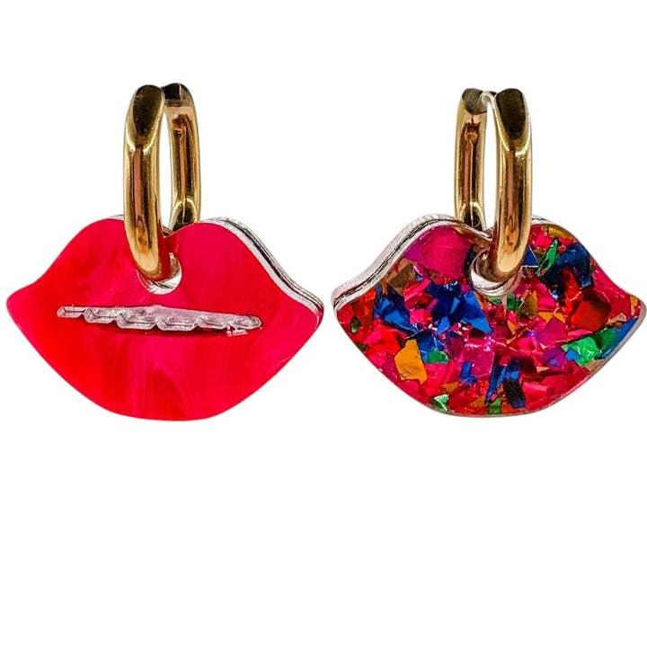 Lips Huggie Earrings | Huggie Hoops | Acrylic Earrings for wholesale by Weezy Pop